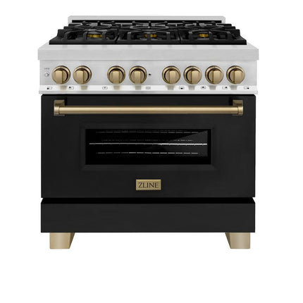 ZLINE Autograph Edition 36 in. 4.6 cu. ft. Legacy Dual Fuel Range with 6 Burner Gas Cooktop and Electric Convection Oven (RAZ-BLM-36-CB)