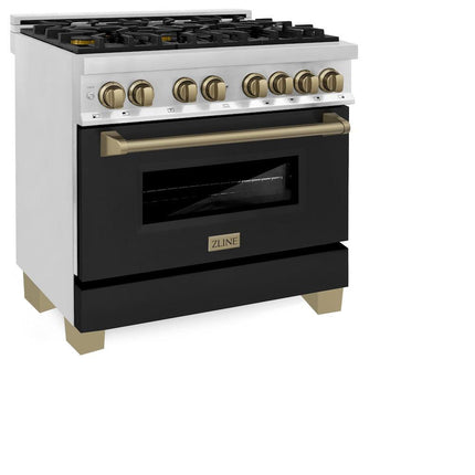 ZLINE Autograph Edition 36 in. 4.6 cu. ft. Legacy Dual Fuel Range with 6 Burner Gas Cooktop and Electric Convection Oven (RAZ-BLM-36-CB)