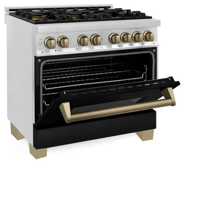ZLINE Autograph Edition 36 in. 4.6 cu. ft. Legacy Dual Fuel Range with 6 Burner Gas Cooktop and Electric Convection Oven (RAZ-BLM-36-CB)