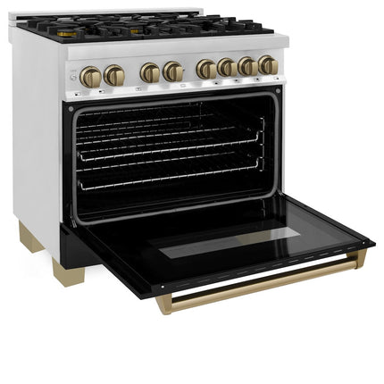 ZLINE Autograph Edition 36 in. 4.6 cu. ft. Legacy Dual Fuel Range with 6 Burner Gas Cooktop and Electric Convection Oven (RAZ-BLM-36-CB)