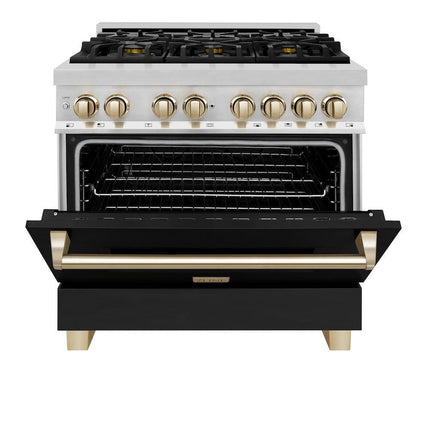 ZLINE Autograph Edition 36 in. 4.6 cu. ft. Legacy Dual Fuel Range with 6 Burner Gas Cooktop and Electric Convection Oven (RAZ-BLM-36-G)