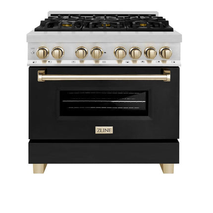 ZLINE Autograph Edition 36 in. 4.6 cu. ft. Legacy Dual Fuel Range with 6 Burner Gas Cooktop and Electric Convection Oven (RAZ-BLM-36-G)