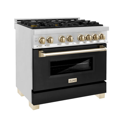 ZLINE Autograph Edition 36 in. 4.6 cu. ft. Legacy Dual Fuel Range with 6 Burner Gas Cooktop and Electric Convection Oven (RAZ-BLM-36-G)