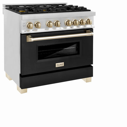 ZLINE Autograph Edition 36 in. 4.6 cu. ft. Legacy Dual Fuel Range with 6 Burner Gas Cooktop and Electric Convection Oven (RAZ-BLM-36-G)