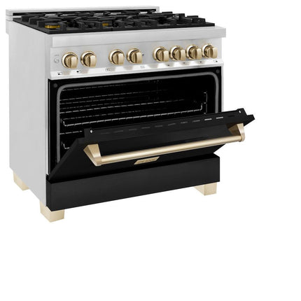 ZLINE Autograph Edition 36 in. 4.6 cu. ft. Legacy Dual Fuel Range with 6 Burner Gas Cooktop and Electric Convection Oven (RAZ-BLM-36-G)