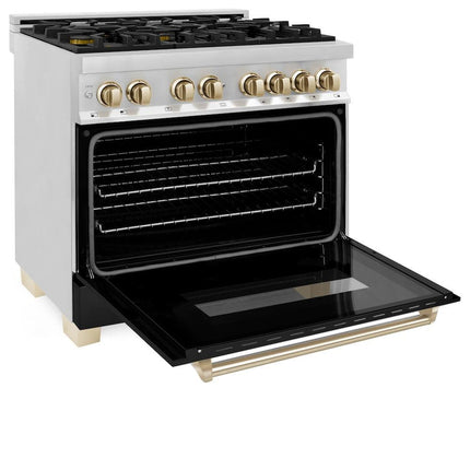 ZLINE Autograph Edition 36 in. 4.6 cu. ft. Legacy Dual Fuel Range with 6 Burner Gas Cooktop and Electric Convection Oven (RAZ-BLM-36-G)