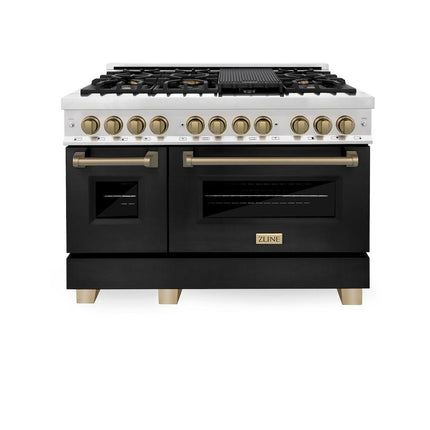 ZLINE Autograph Edition 48 in. 6.0 cu. ft. Legacy Dual Fuel Range with 7 Burner Gas Cooktop and 2 Electric Ovens (RAZ-BLM-48-CB)