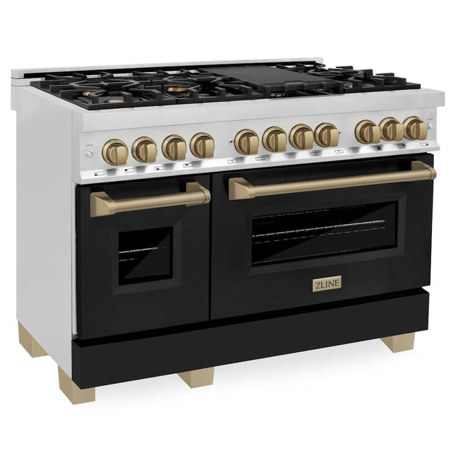 ZLINE Autograph Edition 48 in. 6.0 cu. ft. Legacy Dual Fuel Range with 7 Burner Gas Cooktop and 2 Electric Ovens (RAZ-BLM-48-CB)