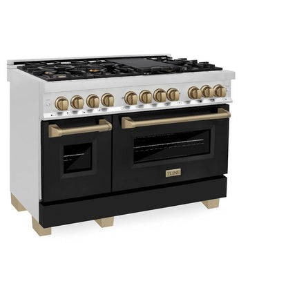 ZLINE Autograph Edition 48 in. 6.0 cu. ft. Legacy Dual Fuel Range with 7 Burner Gas Cooktop and 2 Electric Ovens (RAZ-BLM-48-CB)