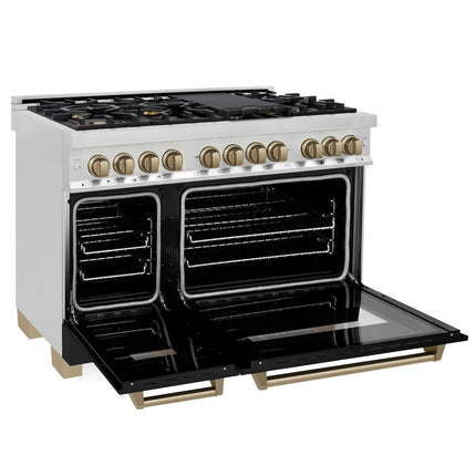 ZLINE Autograph Edition 48 in. 6.0 cu. ft. Legacy Dual Fuel Range with 7 Burner Gas Cooktop and 2 Electric Ovens (RAZ-BLM-48-CB)