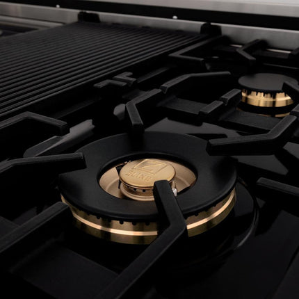 ZLINE Autograph Edition 48 in. 6.0 cu. ft. Legacy Dual Fuel Range with 7 Burner Gas Cooktop and 2 Electric Ovens (RAZ-BLM-48-G)