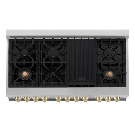 ZLINE Autograph Edition 48 in. 6.0 cu. ft. Legacy Dual Fuel Range with 7 Burner Gas Cooktop and 2 Electric Ovens (RAZ-BLM-48-G)