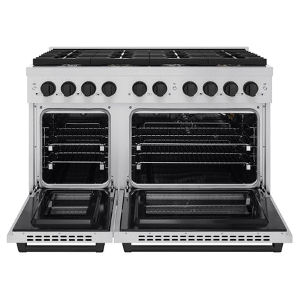 ZLINE Autograph Edition 48 in. 6.7 cu. ft. Paramount Double Oven Gas Range with 8 Burner Cooktop in Stainless Steel and Matte Black Accents (SGRZ-48-MB)