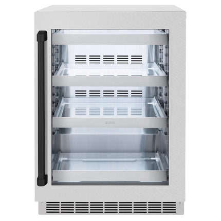 ZLINE Autograph Edition 24 in. Touchstone 151 Can Beverage Fridge With Satin Stainless Steel Glass Door And Matte Black Handle (RBSOZ-SN-24-MB)