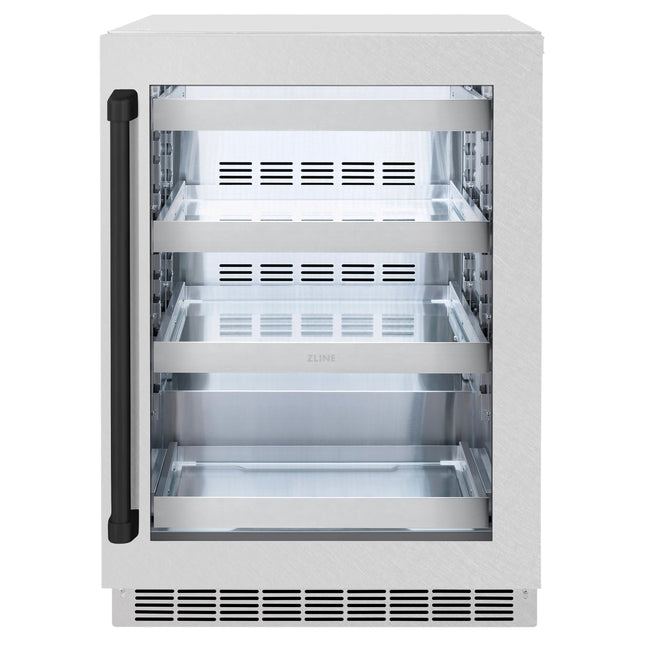 ZLINE Autograph Edition 24 in. Touchstone 151 Can Beverage Fridge With Satin Stainless Steel Glass Door And Matte Black Handle (RBSOZ-SN-24-MB)