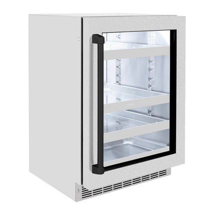 ZLINE Autograph Edition 24 in. Touchstone 151 Can Beverage Fridge With Satin Stainless Steel Glass Door And Matte Black Handle (RBSOZ-SN-24-MB)