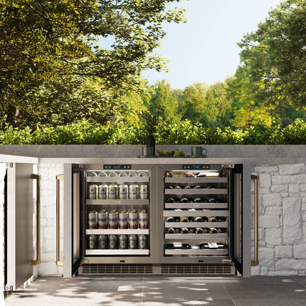 ZLINE Autograph Edition 24 in. Touchstone Dual Zone 44 Bottle Wine Cooler with Satin Stainless Steel Glass Door and Polished Gold Handle (RWDOZ-SN-24-G)