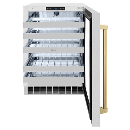 ZLINE Autograph Edition 24 in. Touchstone Dual Zone 44 Bottle Wine Cooler with Satin Stainless Steel Glass Door and Champagne Bronze Handle (RWDOZ-SN-24-CB)