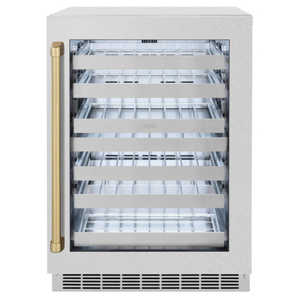 ZLINE Autograph Edition 24 in. Touchstone Dual Zone 44 Bottle Wine Cooler with Satin Stainless Steel Glass Door and Champagne Bronze Handle (RWDOZ-SN-24-CB)