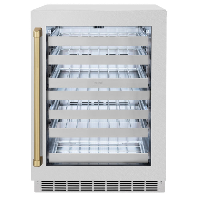 ZLINE Autograph Edition 24 in. Touchstone Dual Zone 44 Bottle Wine Cooler with Satin Stainless Steel Glass Door and Champagne Bronze Handle (RWDOZ-SN-24-CB)