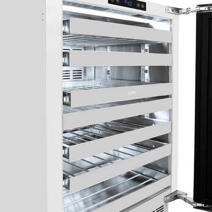 ZLINE Autograph Edition 24 in. Touchstone Dual Zone 44 Bottle Wine Cooler with Satin Stainless Steel Glass Door and Matte Black Handle (RWDOZ-SN-24-MB)