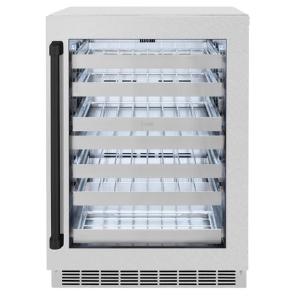 ZLINE Autograph Edition 24 in. Touchstone Dual Zone 44 Bottle Wine Cooler with Satin Stainless Steel Glass Door and Matte Black Handle (RWDOZ-SN-24-MB)