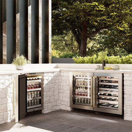 ZLINE 24 In. Touchstone Beverage Fridge with Stainless Steel Glass Door and Champagne Bronze Handle (RBSOZ-GS-24-CB)