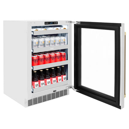 ZLINE 24 In. Touchstone Beverage Fridge with Stainless Steel Glass Door and Champagne Bronze Handle (RBSOZ-GS-24-CB)
