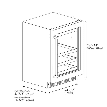 ZLINE 24 In. Touchstone Beverage Fridge with Stainless Steel Glass Door and Polished Gold Handle (RBSOZ-GS-24-G)