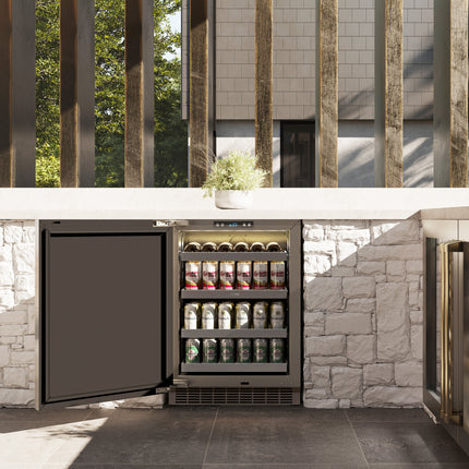 ZLINE Autograph Edition 24 in. Touchstone 151 Can Beverage Fridge With Solid Stainless Steel Door And Polished Gold Handle (RBSOZ-ST-24-G)