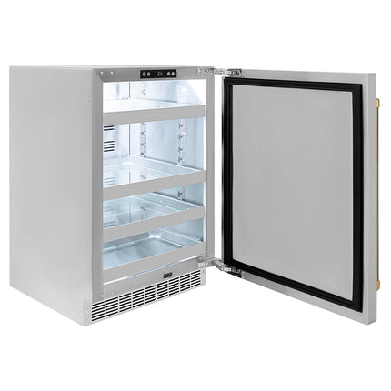 ZLINE Autograph Edition 24 in. Touchstone 151 Can Beverage Fridge with Solid Stainless Steel Door and Polished Gold Helix Handle (RBSOZ-ST-24-KG)