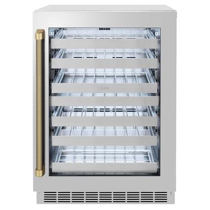 ZLINE Autograph Edition 24 in. Touchstone Dual Zone 44 Bottle Wine Cooler with Stainless Steel Glass Door and Champagne Bronze Helix Handle (RWDOZS-24-KCB)