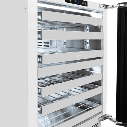 ZLINE Autograph Edition 24 in. Touchstone Dual Zone 44 Bottle Wine Cooler with Stainless Steel Glass Door and Polished Nickel Helix Handle (RWDOZS-24-KPN)