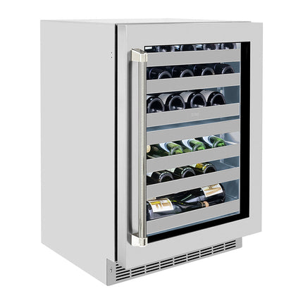 ZLINE Autograph Edition 24 in. Touchstone Dual Zone 44 Bottle Wine Cooler with Stainless Steel Glass Door and Polished Nickel Helix Handle (RWDOZS-24-KPN)