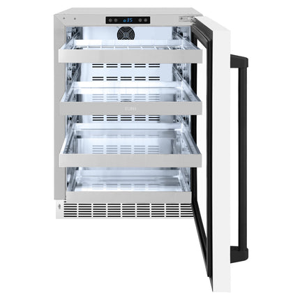 ZLINE Autograph Edition 24 in. Touchstone 151 Can Beverage Fridge With White Matte Glass Door And Matte Black Handle (RBSOZ-WM-24-MB)
