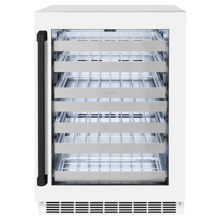 ZLINE Autograph Edition 24 in. Touchstone Dual Zone 44 Bottle Wine Cooler With White Matte Glass Door And Matte Black Handle (RWDOZ-WM-24-MB)