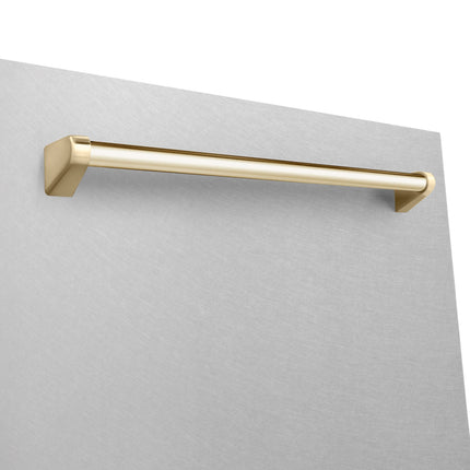 ZLINE Autograph Edition 24" Monument Series 3rd Rack Top Touch Control Tall Tub Dishwasher in Fingerprint Resistant Stainless Steel with Polished Gold Handle, 45dBa (DWMTZ-SN-24-G)