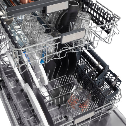 ZLINE Autograph Edition 24" Monument Series 3rd Rack Top Control Built-In Tall Tub Dishwasher in Fingerprint Resistant Stainless Steel with Matte Black Handle, 45dBa (DWMTZ-SN-24-MB)