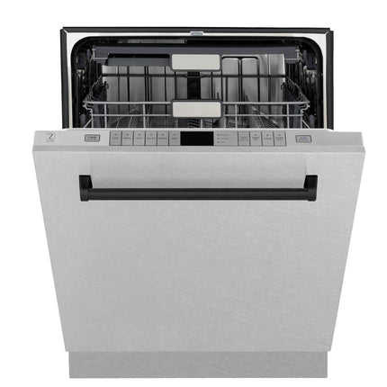 ZLINE Autograph Edition 24" Monument Series 3rd Rack Top Control Built-In Tall Tub Dishwasher in Fingerprint Resistant Stainless Steel with Matte Black Handle, 45dBa (DWMTZ-SN-24-MB)