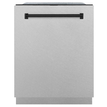 ZLINE Autograph Edition 24" Monument Series 3rd Rack Top Control Built-In Tall Tub Dishwasher in Fingerprint Resistant Stainless Steel with Matte Black Handle, 45dBa (DWMTZ-SN-24-MB)