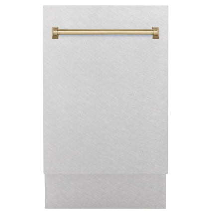 ZLINE Autograph Edition 18” Tallac Series 3rd Rack Top Control Built-In Dishwasher in Fingerprint Resistant Stainless Steel with Champagne Bronze Handle, 51dBa (DWVZ-SN-18-CB)