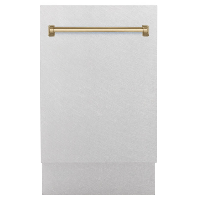 ZLINE Autograph Edition 18” Tallac Series 3rd Rack Top Control Built-In Dishwasher in Fingerprint Resistant Stainless Steel with Champagne Bronze Handle, 51dBa (DWVZ-SN-18-CB)