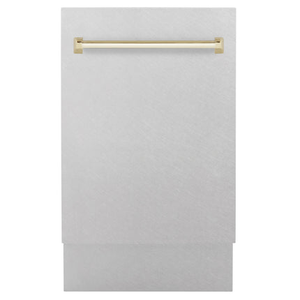 ZLINE Autograph Edition 18” Tallac Series 3rd Rack Top Control Built-In Dishwasher in Fingerprint Resistant Stainless Steel with Polished Gold Handle, 51dBa (DWVZ-SN-18-G)