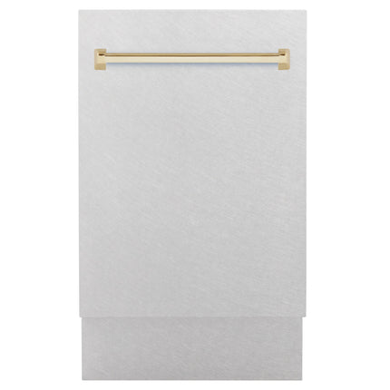 ZLINE Autograph Edition 18” Tallac Series 3rd Rack Top Control Built-In Dishwasher in Fingerprint Resistant Stainless Steel with Polished Gold Handle, 51dBa (DWVZ-SN-18-G)
