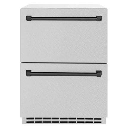 ZLINE Autograph Edition 24 in. Touchstone 168 Can Outdoor-Rated Dual Refrigerator Drawer with Satin Stainless Steel Doors and Matte Black Handles (RDSOZ-SN-24-MB)