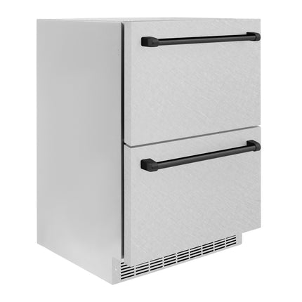 ZLINE Autograph Edition 24 in. Touchstone 168 Can Outdoor-Rated Dual Refrigerator Drawer with Satin Stainless Steel Doors and Matte Black Handles (RDSOZ-SN-24-MB)