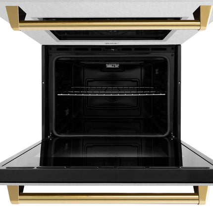 ZLINE 30 in. Autograph Edition Professional True Convection Double Wall Oven with Air Fry and Self Clean in Satin Stainless Steel with Polished Gold Handles (WADSZ-30-G)