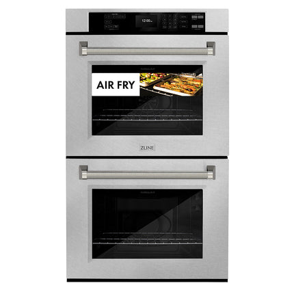 ZLINE Autograph Edition 30 in. Professional True Convection Double Wall Oven with Air Fry and Self Clean in Satin Stainless Steel with Polished Nickel Helix Handles (WADSZ-30-KPN)