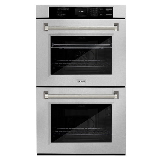 ZLINE Autograph Edition 30 in. Professional True Convection Double Wall Oven with Air Fry and Self Clean in Satin Stainless Steel with Polished Nickel Helix Handles (WADSZ-30-KPN)