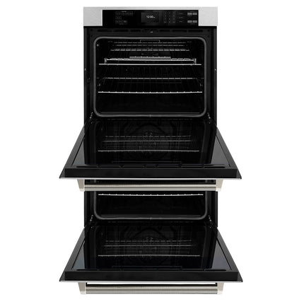 ZLINE Autograph Edition 30 in. Professional True Convection Double Wall Oven with Air Fry and Self Clean in Satin Stainless Steel with Polished Nickel Helix Handles (WADSZ-30-KPN)